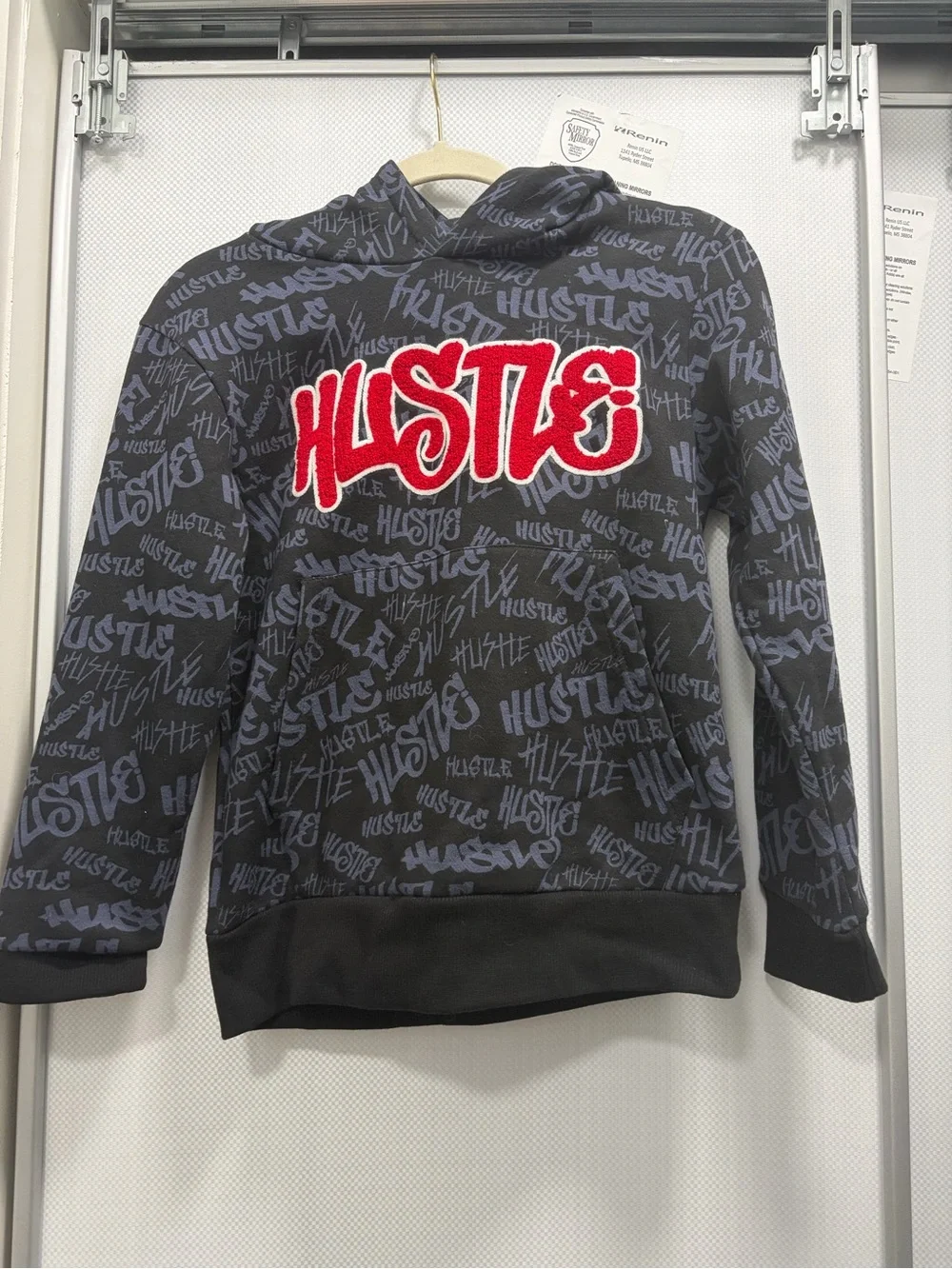 Kids Hustle Graphic Pullover Hoodie - Black/Gray with Red Logo